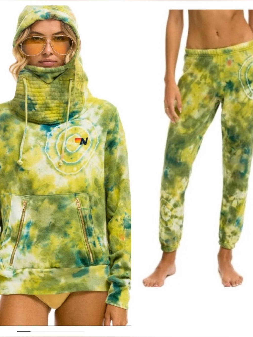 Aviator Nation Green Tie-Dye jogger set